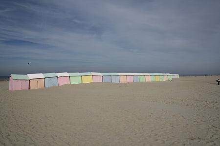 stranden, stugor, badning hyddor, justering, sandstrand, Frankrike, Berck