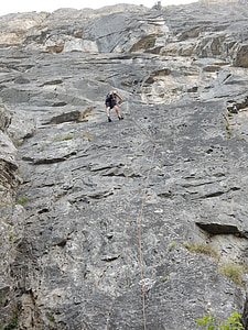 escalada, escalada em rocha, parede, através, força, corda de escalada, pendurado
