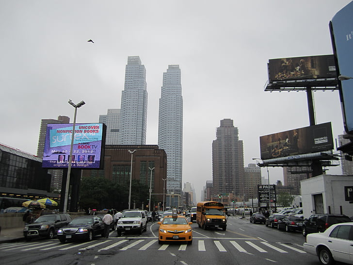 뉴욕, 거리, 도시, 맨하탄, 다운 타운, 자동차, 교통