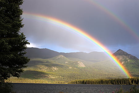 arc en ciel, pluie, Arch, Lac de Palmer, Atlin, couleurs de l’arc-en-ciel, double arc-en-ciel