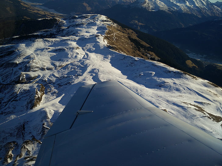 snow, runway, wing, aircraft, winter, mountain, european Alps