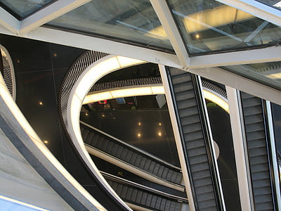 escalator, floors, entrance hall, department store, architecture, window, about