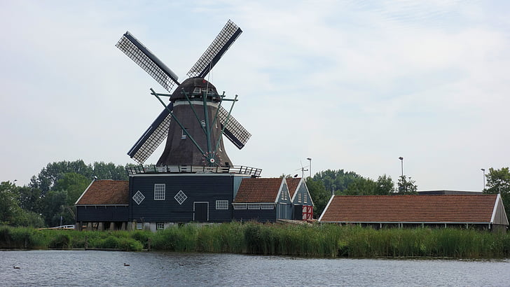 malūnas, Friesland, olandų kraštovaizdžio, istoriniame malūno, kraštovaizdžio