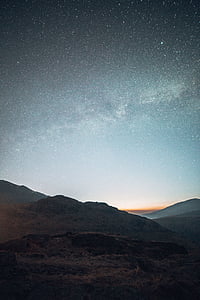 munte, Highland, noapte, cer, stele, peisaj, natura