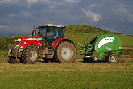 baling, hay, tractor, bale, baler, grass, agriculture