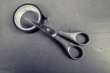 scissors, tape, tool, cut, mask, cut off, metal