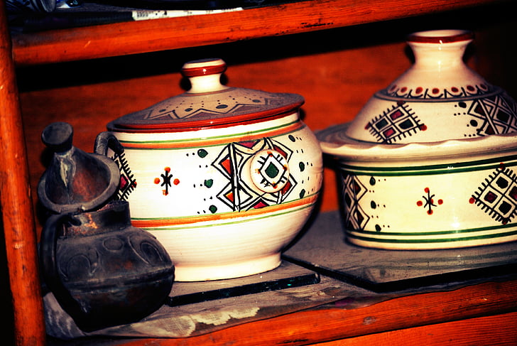 poterie, oriental, art, plat, conception, décoration, décoratifs