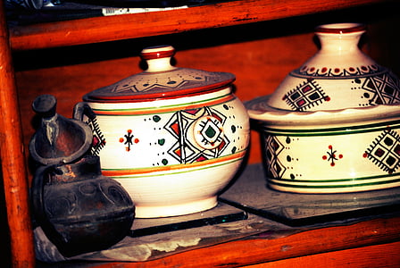 keramika, Orientální, umění, jídlo, návrh, dekorace, dekorativní