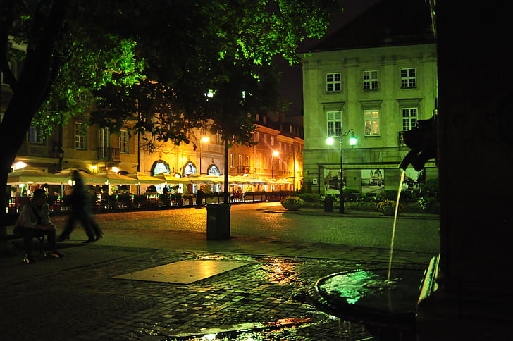 Варшава, новия град, улица, вечерта, продължително излагане, Есен, Полша
