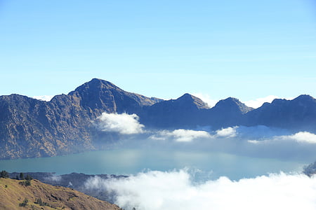 mountain, mountain view, rinjani, lombok, indonesia, sky, nature
