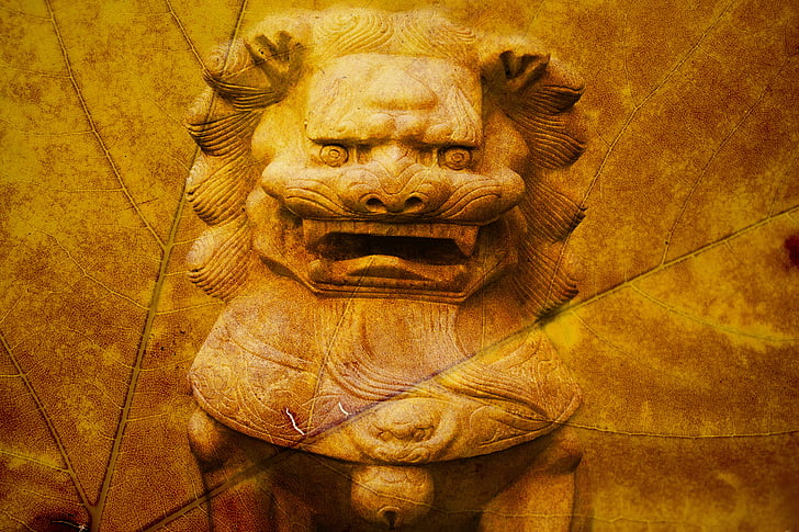 Dragones, estatua de, criatura, criaturas míticas, escultura, China, guarda del templo