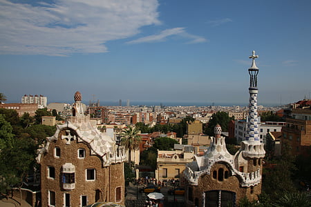 Taman, Guell, Barcelona, Gaudi, pemandangan, Kota, Eropa