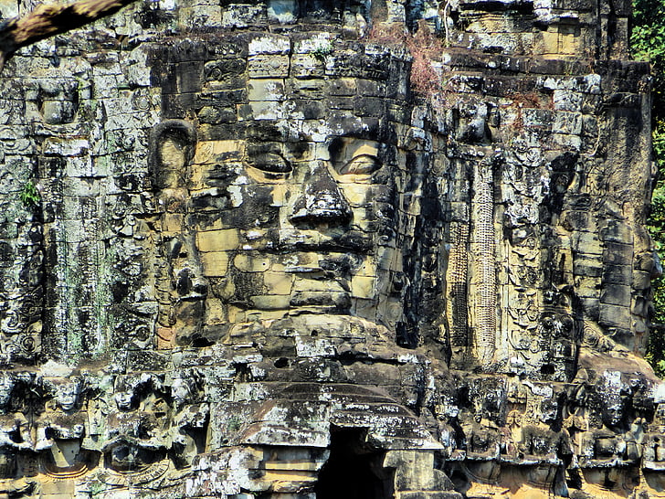 Kambodža, Angkor, chrám, Bayon, tvár, zrúcanina, pozrieť sa, vyzerať