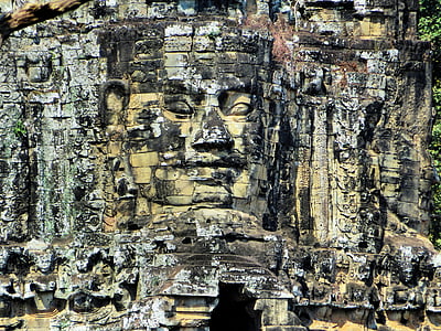 cambodia, angkor, temple, bayon, face, ruin, look