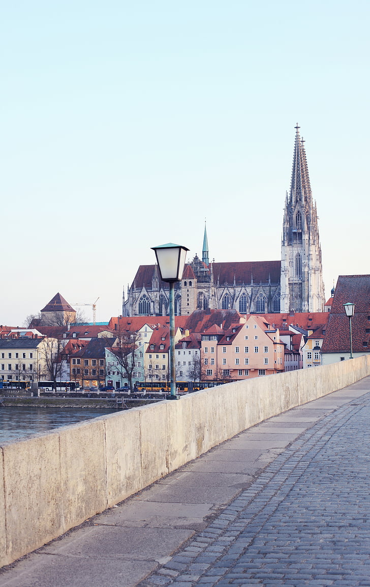 Regensburg, Pont, Danubi, ciutat, Alemanya, Romàntic/Lluna, riu