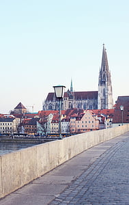 Regensburg, Bridge, Donau, staden, Tyskland, cityresa, floden