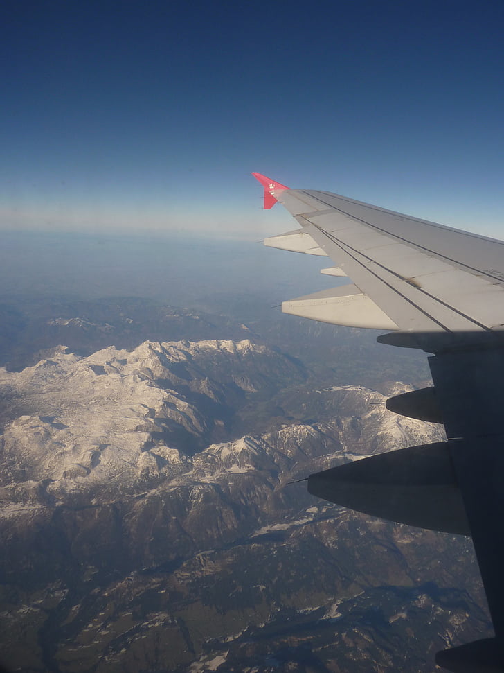 holiday, travel, flight, aircraft, alpine, mountains, sky