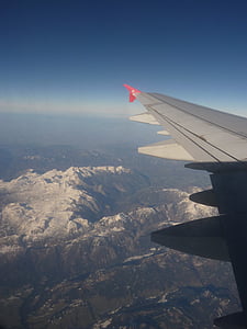 wakacje, podróży, lotu, samolot, alpejska, góry, niebo