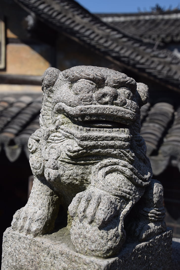 Shanghai, lion de Pierre, culture, architecture, statue de, l’Asie, cultures
