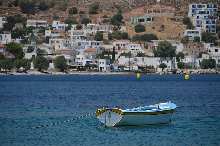 csónak, kikötő, Chalki, város, Görögország, Taverna