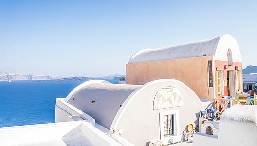 Oia, Santorini, Grekland, arkitektur, havet, ön, Grekiska