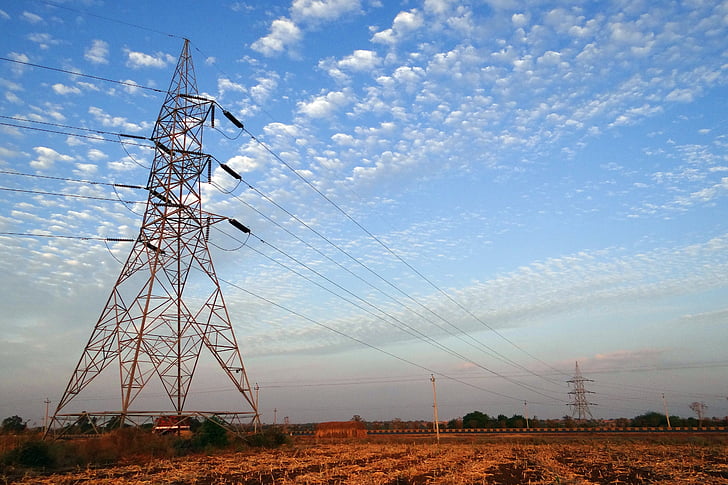 electric power, pylon, high voltage, electric tower, transmission line, india