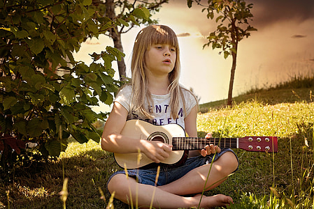 person, human, child, girl, guitar, music, nature