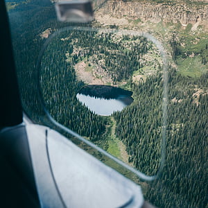 Aerial, photographie, Lac, entouré, pin, arbres, Forest
