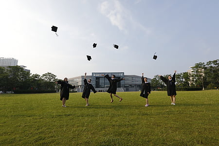 graduation, university, classmate, jump, throwing hats