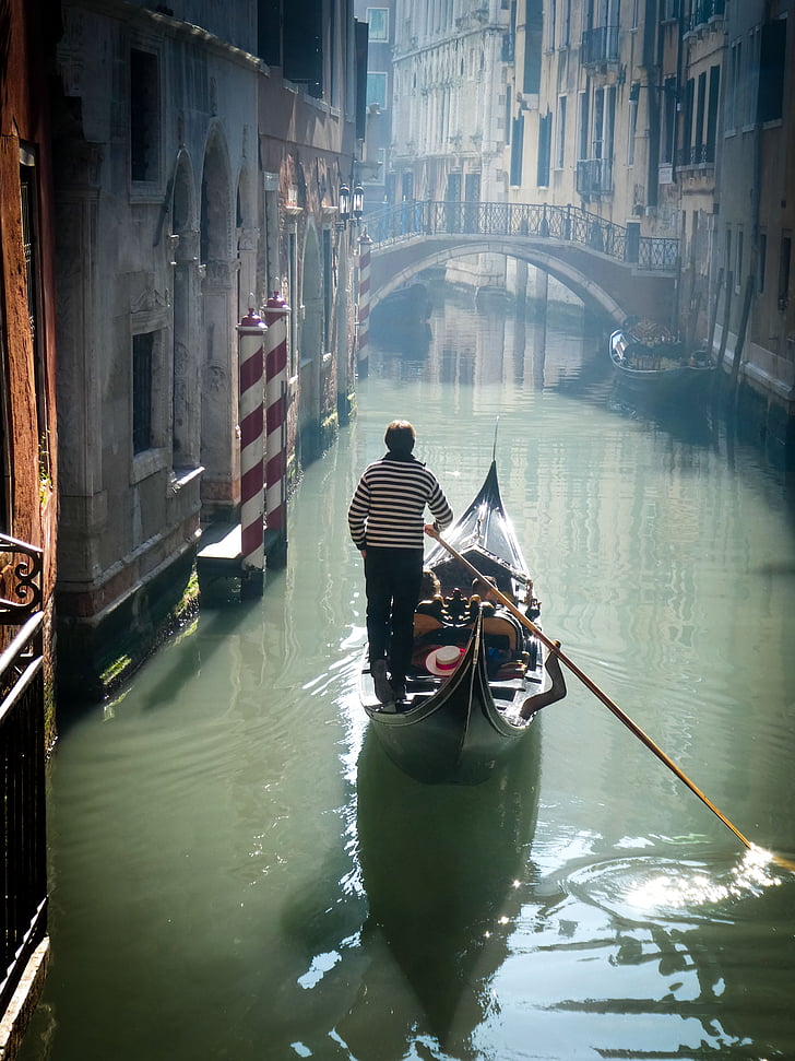 Gondola, Venedig, Italien, Canal, romantisk, italiensk, Gondolier