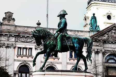 Monumento, estátua, escultura, soldado, cidade, cavalo, Porto