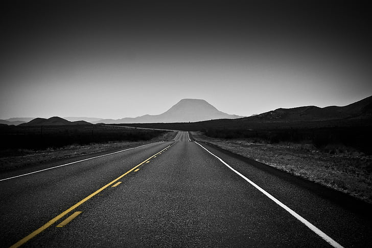 black and white, desert, texas, backroads, road, the way forward, vanishing point