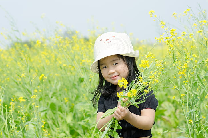 little, flower reform, field, girl, young, flower, nature