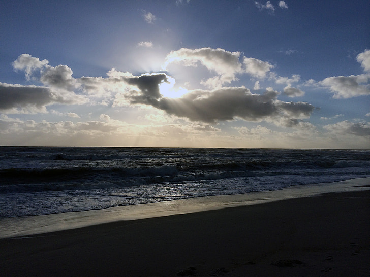 matahari terbenam, Pantai, laut