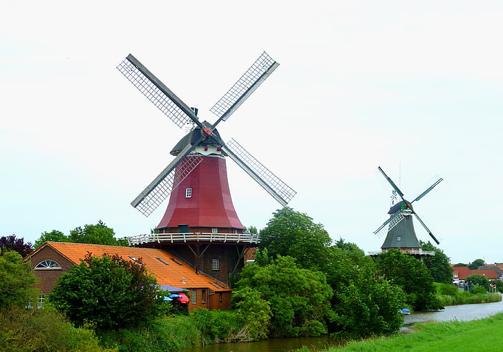veterné mlyny, pobrežie, Severné more, Nemecko