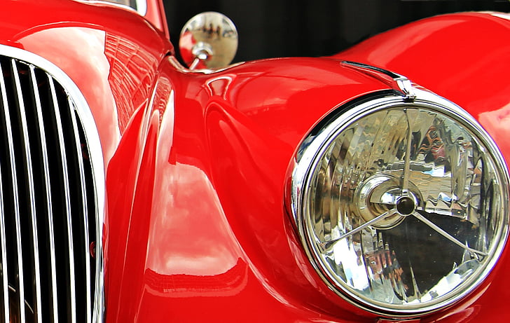 Jaguar, Oldtimer, červená, auto, klasické, automobilový průmysl, staré auto