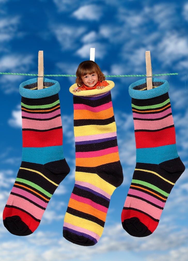 socks, colorful, stockings, clothes line, girl, child, hide