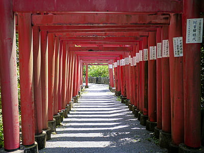 Japó, Takahashi inari, Kumamoto, Santuari, vermelló, vermell, carretera