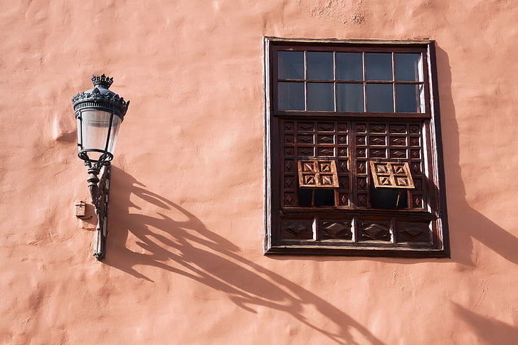 lamp, street lighting, window, shutter, typical, old, antique
