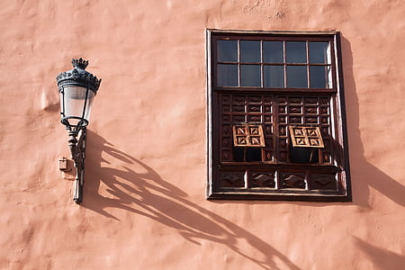 lampan, gatubelysning, fönster, slutare, typiska, gamla, Antik