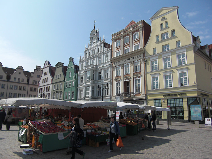 Rostock, mercat d'edat, Lliga Hanseàtica, ciutat hanseàtica, Mar Bàltic, Pomerània Occidental de Mecklenburg-Schwerin, façana