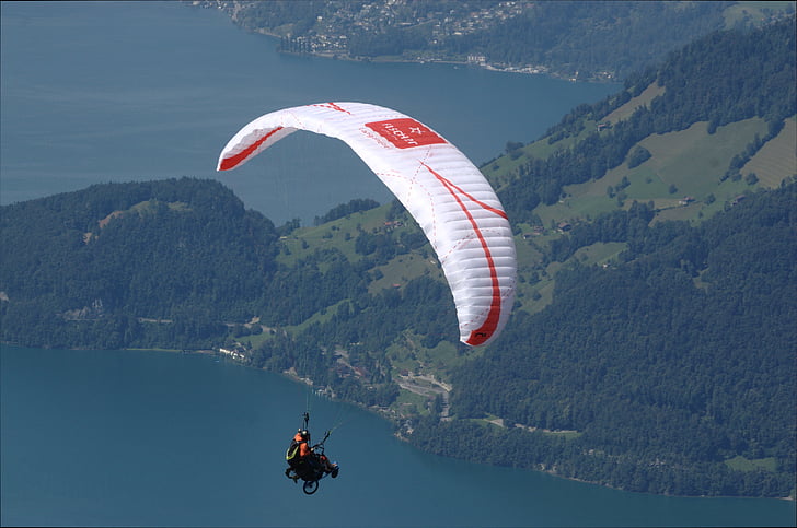 parasparniais, Sportas, ežeras, kraštovaizdžio, skristi, parašiutas, parašiutu