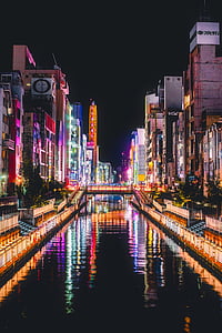 Ósaka, Japonsko, HDR, město, městský, Panoráma města, světla