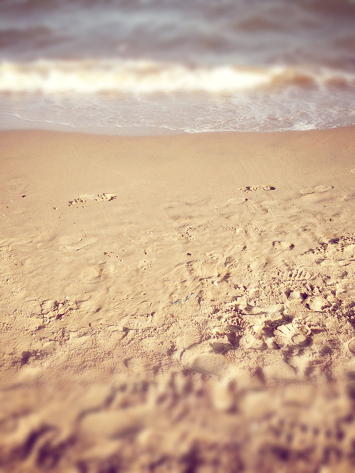 beach, the sea, footprints
