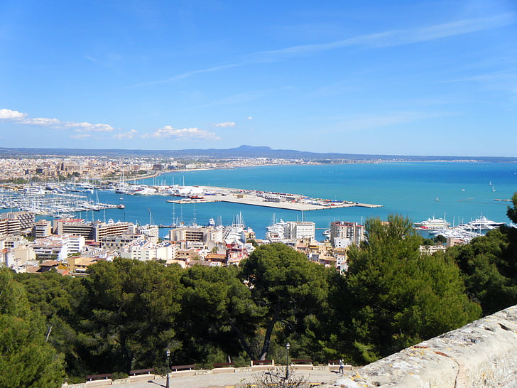 város, Palma, Mallorca, Spanyolország, Port, hajók, csónakok