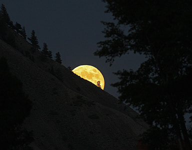 full moon, rising, night, landscape, sky, outdoors, moonlight