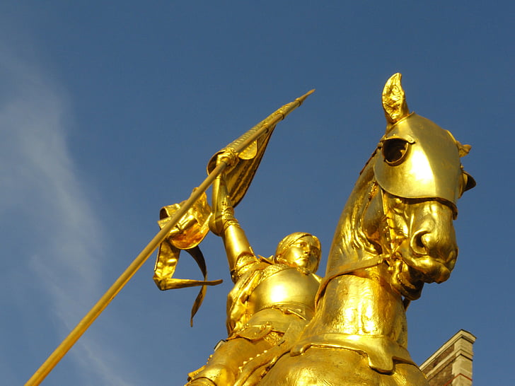 Párizs, d'Arc, arany, szobor, d, Joan, hős