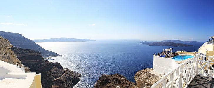Mar, Santorini, Grècia, vacances, blau, blanc, illa