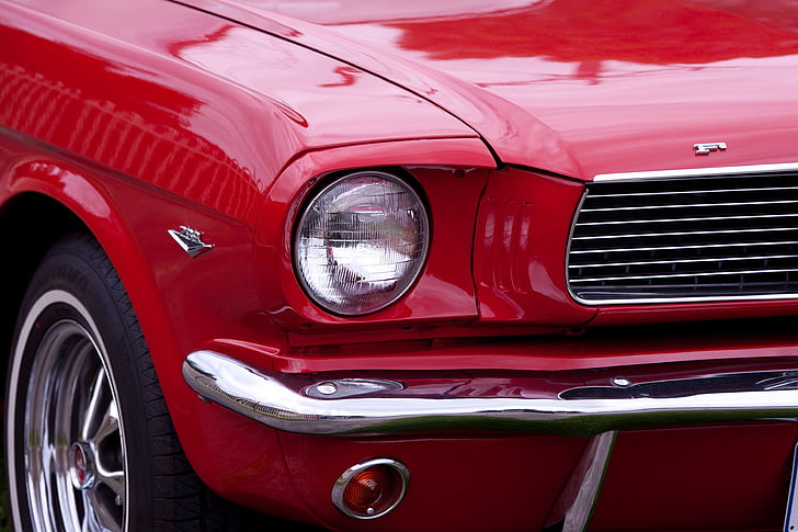 ford, mustang, red, headlight, car, automobile, drive