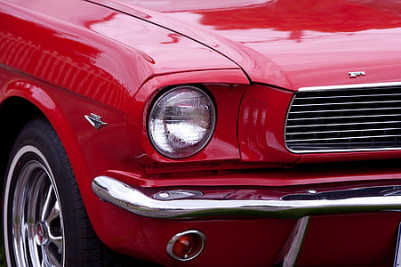 ford, mustang, red, headlight, car, automobile, drive
